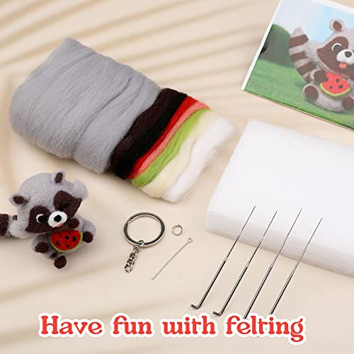 Jupean Needle Felting Kit Needle Felting Supplies Needle Felting Starter Kit Raccoon Animal Doll With Wool Roving, Felting Needles, Foam Mat And Wool Felting Supplies For Diy Felting Wool Projects #TOP4