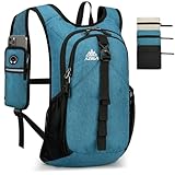 Outplea Folding Hiking Backpack with Phone Pocket for Men Women, Small Ultralight Packable Casual Daypack with Shoulder Chest Straps for Travel, 15L Foldable Lightweight Day Pack, Blue