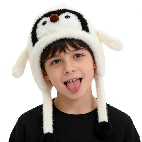 Genérico Gorro de Animal de Peluche - Gorro De Disfraz De Pingüino Para Disfraz | De Invierno Con Orejeras Abatibles Y Forro Abrigado,Infantil para Vacaciones Senderismo Niños y Niñas