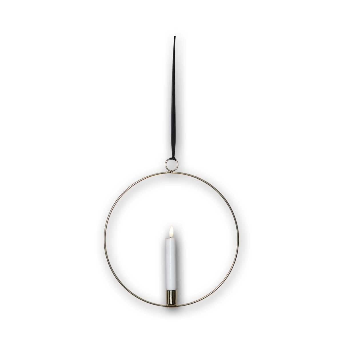 Bougie LED Flamme securisee avec anneau laiton 28cm anti coulee cire