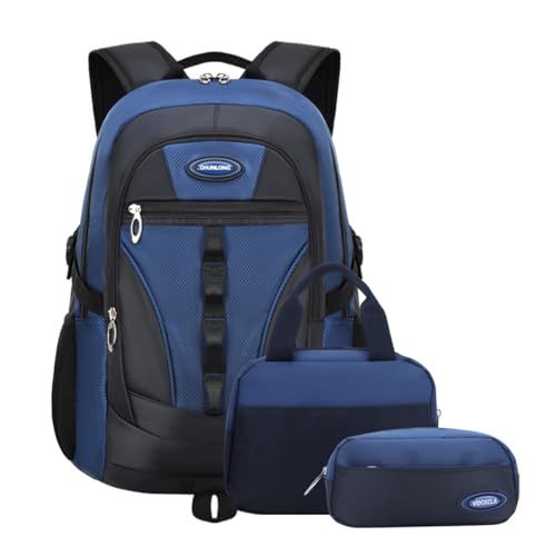 VIDOSCLA Conjunto de mochila escolar para meninos adolescentes, mochilas para meninas, mochila com lancheira, A12# Azul escuro, Large, Mochilas Daypack