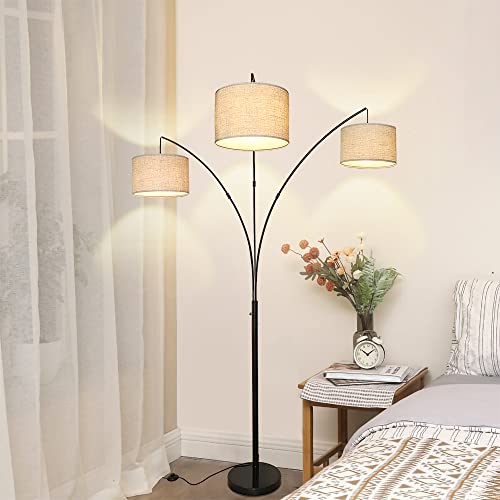 Dllt 3-Light Arc Floor Lamp, Modern Led Floor Lamp With Hanging Lampshades, 79 Inches Tall Standing Lamp With 3-Way Switch For Living Room Bedroom Reading Office Lighting, E26 Base, 9W Bulbs Included #TOP5