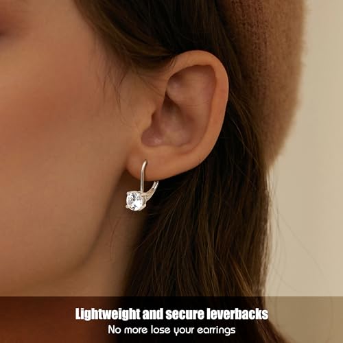 Milacolato 925 Sterling Silver Leverback Earrings 18K Gold Plated Hypoallergenic Dangle Drop Earrings 6MM Round-Cut Cubic Zirconia Leverback Earrings for Women4