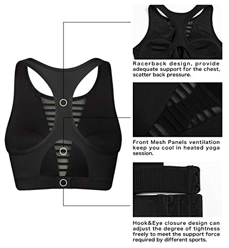 Yvette Sports Bra Crop Top - High Neck for Providing Ample Coverage and Supportive, Black, XL(DF)