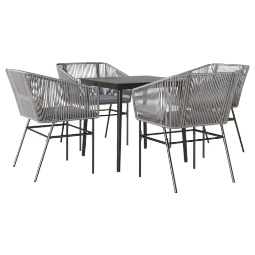 Salon de jardin polyrotin gris 5 pièces table verre terrasse coussins - 2