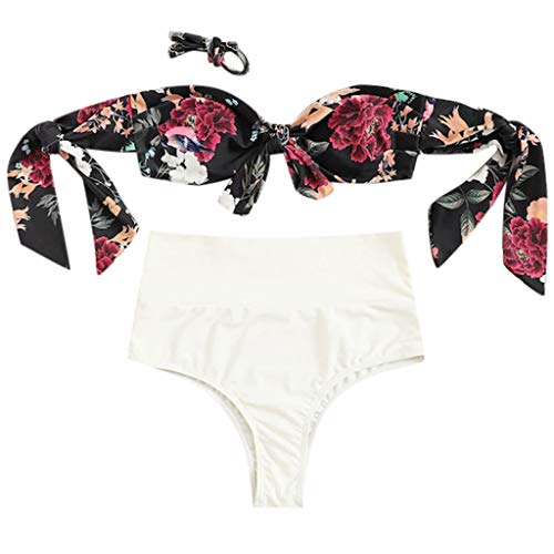 Loolik Mujer Traje de Baño Dos Piezas Bra Baño Traje Correa con Imprimiendo de Ropa de Baño de Sexy Bañador (Blanco,M)