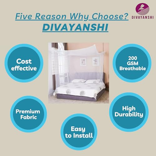 Divayanshi Foldable Polycotton Mosquito Net (Machhardani) for King Size Bed (Blue, 8x8 ft) | Strong, Breathable & Lightweight | Easy to Use, Durable & Portable | Full Protection for Home & Travel