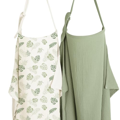 Image of Konssy 2-Pack Muslin Nursing Cover Up for Breastfeeding Moms with Rigid Hoop, 100% Cotton, Lightweight & Breathable Breastfeeding Cover, Adjustable & Comfort