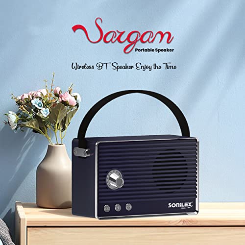 Image of sonilex Sargam 5Watt Wireless Portable Bluetooth Speaker Retro Look with Supporting Carry Handle, USB, SD Card, AUX, FM & Call Function (Navy Blue)