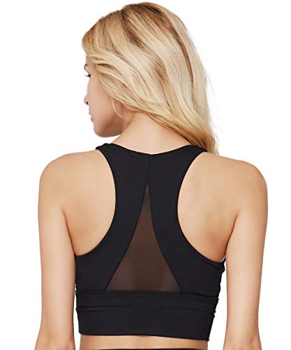 High Impact Sports Bra Mesh Support Long Workout Yoga Crop Bras Black