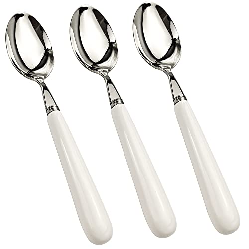 MEIYAHOME 3PCS 20cm 8in Ceramics Handle Quality 18/10 Stainless Steel Fine Dinner Spoons with Round Edge, Dessert spoon SUS304 Table spoon