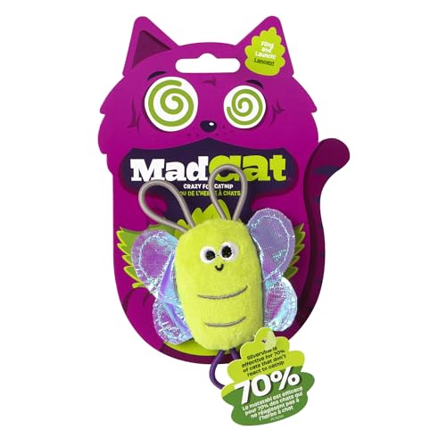 Mad Cat Sling Shot Critter Butterfly Catnip and Silvervine Plush Fling Cat Toy Pack of 1 Fling and Launch