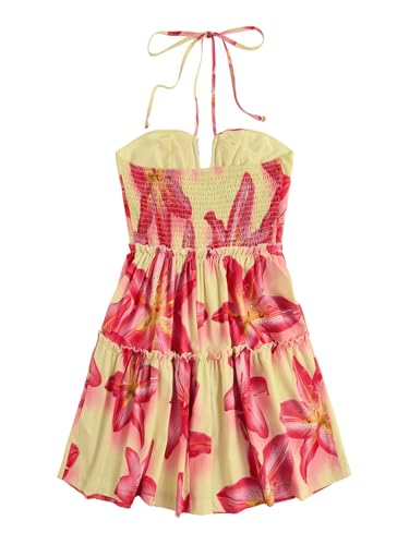 Image of Floerns Women's Floral Sleeveless Halter Dress Milkmaid Flare Hem Boho Mini Dress