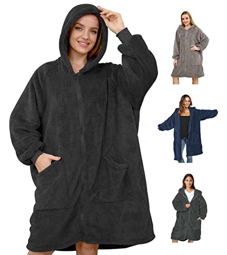 RINOZO Hoodie Decke Übergroße Hoodie Sweatshirt mit Reißverschluss...