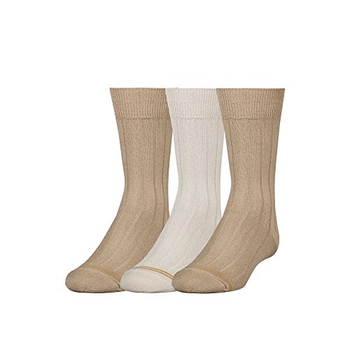Gold Toe Boys' Wide Rib Dress Crew Socks, 3-Pair, Khaki/Stone/Khaki, Small