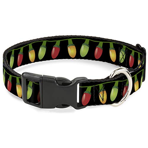 Buckle-Down Plastic Clip Collar - Christmas Lights Black/Multi Color - 1.5' Wide - Fits 16-23' Neck - Medium