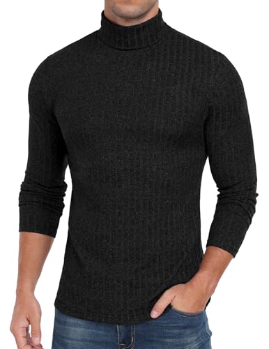 HiMONE Men Turtleneck Shirts Lightweight Long Sleeve Turtle Necks Ribbed Thermal Tops S-XXL