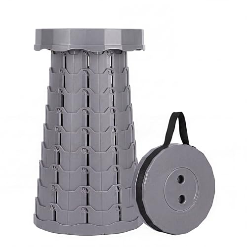 Poxvalzor 折りたたみ椅子 携帯椅子 折り畳み 伸縮式 超軽量 コンパクト 持ち運び 耐荷重250KG 直径25×高さ6.5~45cm 簡易 携帯便利 一秒開閉でき 高さ調節可能 ポータブル キャンプ アウトドア 野外レジャー用 組み立て不要 丸 (グレー)