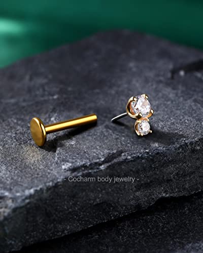 Cocharm 14K Gold Cartilage Earring 16g Real Gold Flat Back Helix Piercing Jewelry Push Pin Tragus Conch Stud for Women Men4