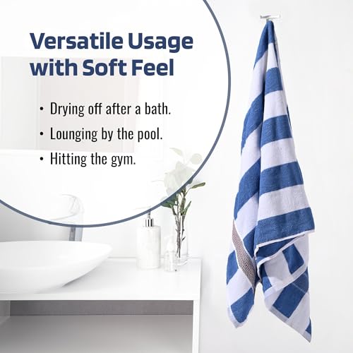 Image of Kuber Industries Pack of 2 Bath Towels for Men - Highly Absorbent 144 GSM Cotton Bathroom Towel for Bath, Gym, Travel - Blue Patti, 30x60 Inch, White