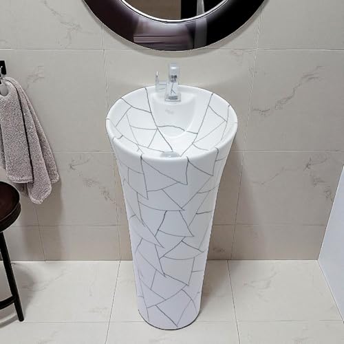 Image of Clay Plus Premium Grade Ceramic's Designer Damru Free Standing Designer Wash Basin,Elegent Look (White)