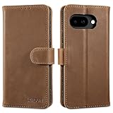 LENSUN Lederhülle für Google Pixel 9a, Handyhülle [Echtes Leder][Kartenfach] Echtleder Flip Schutzhülle Handytasche für Google Pixel 9a - Vintage Dunkelbraun