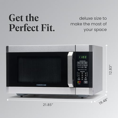 Farberware Countertop Microwave 1100 Watts, 1.6 cu ft - Smart Sensor Microwave Oven With LED Lighting and Child Lock - Perfect for Apartments and Dorms - Easy Clean - Stainless Steel