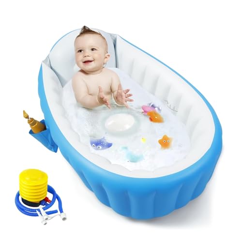 Image of Fayleeko Baby Inflatable Bath tub | Portable Baby Bath Tub for 0 to 5 Years | Non Slip Travel Swimming Pool for Kids with Air Pump (Blue)