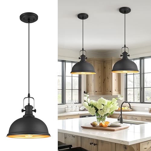 Image of 11.5 inch Matte Black Pendant Light for Kitchen Island, Metal Shade