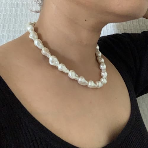 Image of OVANA Baroque Shell Pearl Necklace for Women | White Moti Mala | 925 Sterling Silver Adjustable Lobster Clasp | Elegant Pearl Jewellery | Statement Necklace Gift for Women