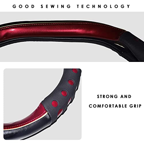 Image of NIKAVI Fashion Steering Wheel Cover - Red Color | Size - Medium | Diameter 38 cm | D-Type | Car Steering Wheel Protector, Anti-Slip, Stylish Leather Finish Grip Cover for Flat Bottom Wheels