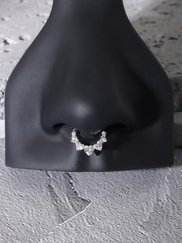 16G Titanium Heart Shape CZ Septum Rings Crystal Nose Ring Body Jewelry Daith Earrings Hinged Segment Helix Clicker Seamless Ring Hypoallergenic Jewelry for Her3
