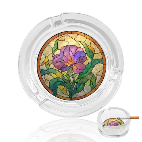 Posacenere in vetro colorato con fiore viola per sigarette Posacenere decorativo portatile per la decorazione di casa e ufficio