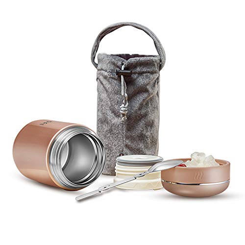BBmarket Thermos cibo, pappa bambini e neonati , Portavivande, Lunch box, Contenitore termico, Thermos 540 ml con borsa da trasporto e cucchiaio, Termos in acciaio inossidabile.
