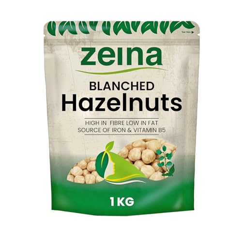 Zeina Blanched Hazelnuts (1Kg) - Gluten-Free and Vegan Approved Whole Hazelnuts with Iron Vitamins and Fibre for Healthy Cooking Snacking and Salads Suitable for Vegetarians Vegans and Coeliacs