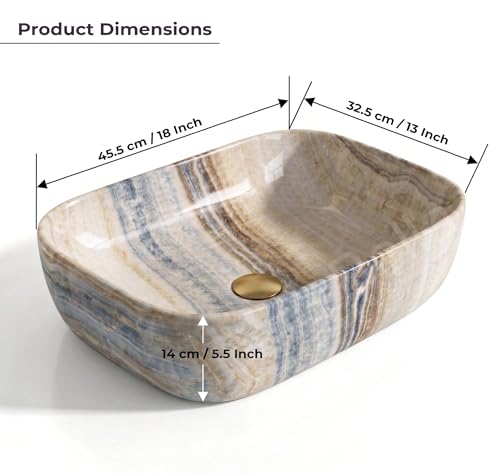 Image of Designer Ceramic Wash Basin For Bathroom | Over Counter Bathroom Basin | Counter Top Bathroom Sink | Wash Basin For Restaurant, Hotel (18 x13 x 5 Inch) (Brown Grey)
