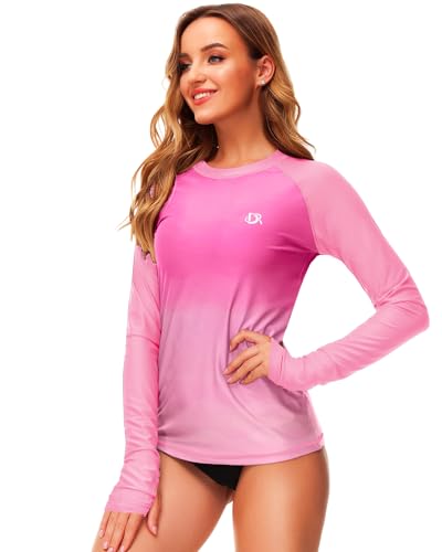 Image of Deerose Womens Gradient Rash Guard UPF 50+ Swim Shirts Surfing Top with Thumb Hole