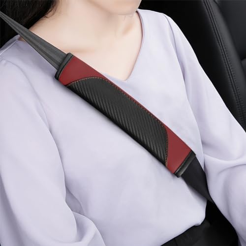 Image of Osilly 2PCS Car Seat Belt Cover, Carbon Fiber Seatbelt Shoulder Protection, Soft Car Seat Belt Strap Cushion Protect Your Neck and Shoulder, Car Accessories Seat Belt Pad for Car Truck (Wine Red)