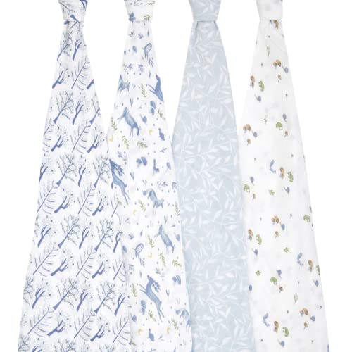 Image of aden + anais Swaddle Blanket, 100% Organic Cotton Muslin Blankets for Girls & Boys, Baby Receiving Swaddles, Ideal Newborn & Infant Swaddling Set, 4 Pack, Outdoors