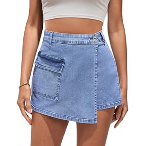luvamia Denim Skorts for Woman Cargo Faux Wrap Jean Skort Skirts Stretchy High Waisted Skirt Shorts Country Concert Wear