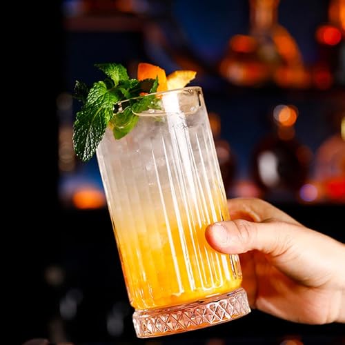 Image of bellemax 280 ML Premium Ribbed Juice Glass | Transparent Drinking Water Glasses for Juice, Soft Drinks, Mocktails, Cocktails, Cold Beverages | Crystal Clear Long Glass Tumblers for Home (Set of 6)