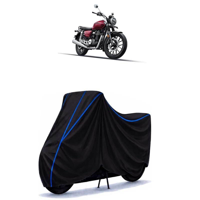 Image of CB 350 Bike Cover Water Resistant Universal Motorcycle Rain | Heavy Duty UV Protection, Dust, Scratch Indoor Outdoor All Weather with Black Blue Piping Elastic