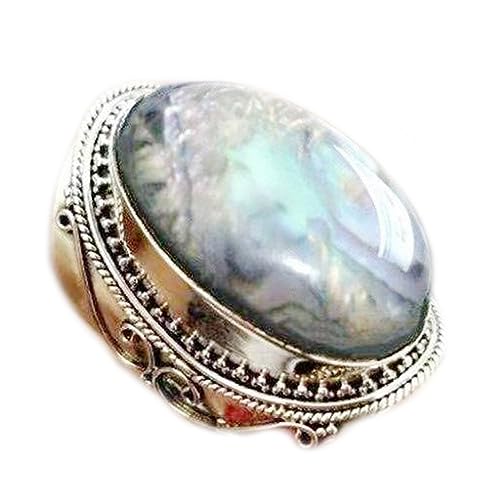 Bague en pierre de lune naturelle argent 925 femme style boho rétro vintage