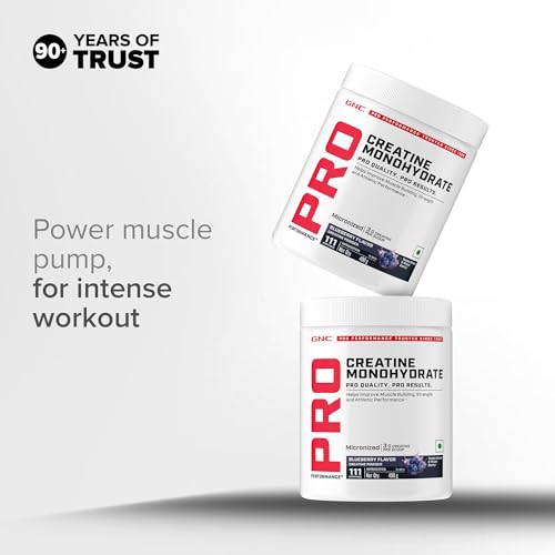 Image of GNC Pro Performance Creatine Monohydrate - 3000mg Creatine Per Scoop|Micronized for Faster Absorption|Boosts Energy, Muscle Volume & Performance|Gluten-Free|Blueberry|400gm, powder, 1 count