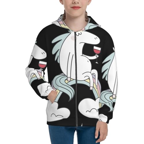 Unicorn and Wine Kid Hoodies Boys Zip Up Sweatshirts Girls Pullover with Pocket3