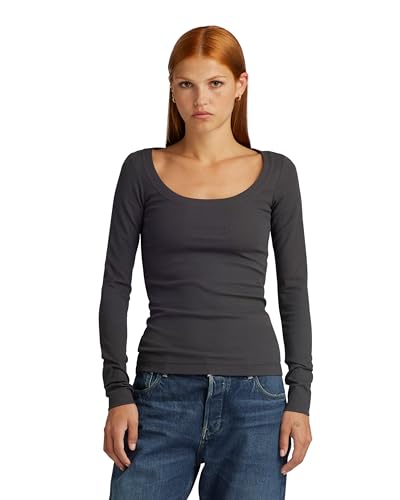 G-Star Raw Slim Rib Scoop T Ls Wmn, Tops Para Mujer, Gris Shadow D23786-D493-992 , S