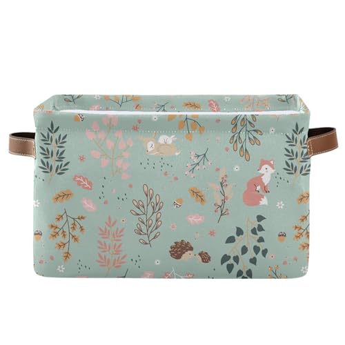 Fox Deer Squirrel Rabbit Hedgehog Rectangle Storage Basket Collapsible Storage Bin for Nursery Toys Books Waterproof Baskets for Closet Shelves Bedroom Decor