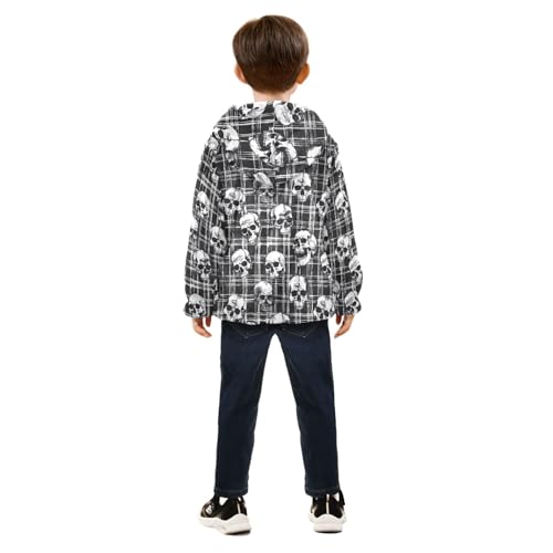 CHIFIGNO Plaid Skulls Sweatshirt Jacket with Hood Toddler Boy Coat for Fall Winter Toddler Zip up Hoodie Boy 3-10Y4
