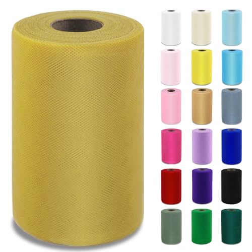 Image of Amber Gold Tulle Fabric Roll 6 Inch x 100 Yards Tulle Ribbon