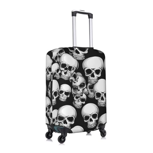 Black and white skulls pattern Print Protective Suitcase Cover Washable Travel Luggage Protector with Concealed Zipper3